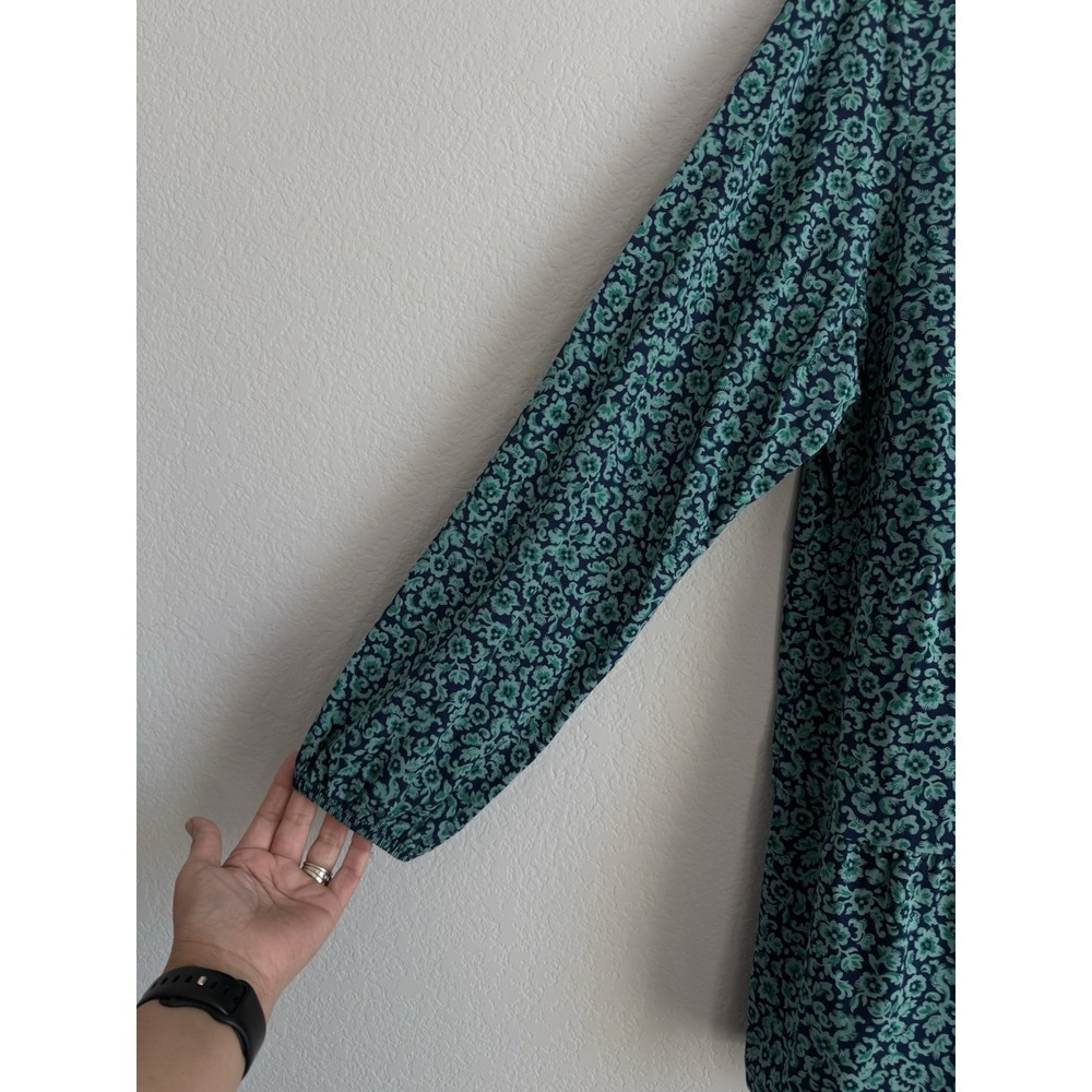 Lands End Peplum Top Womens Size 1X Teal Navy Floral Square Neck Cottagecore NEW - Picture 4 of 13